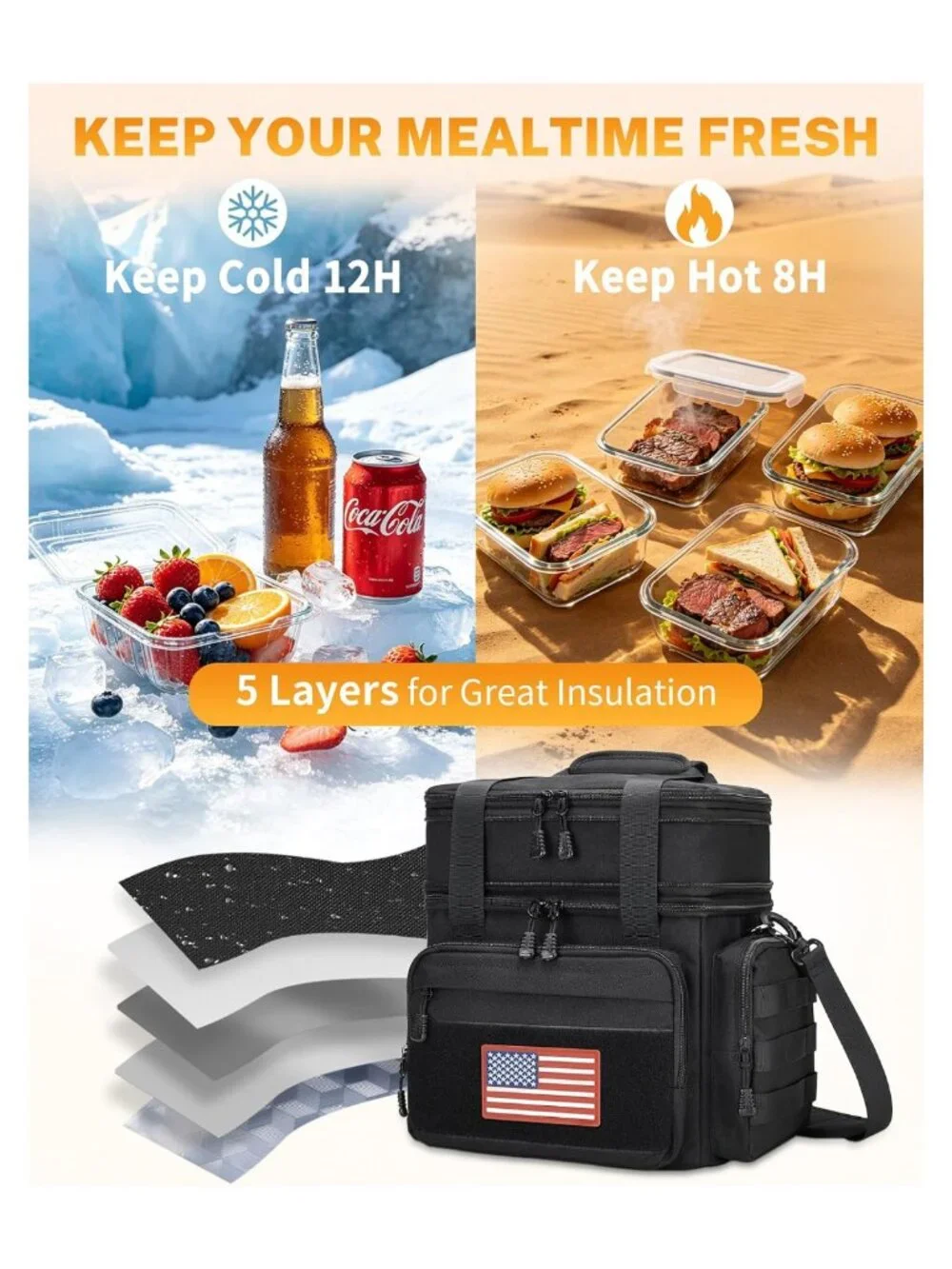 Tactical Lunch Box Insulated Double Deck Large Lunch Bag Leakproof